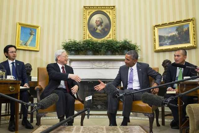 Tổng bí thư Nguyễn Phú Trọng hội đàm với Tổng thống Obama trong chuyến thăm Mỹ năm 2015