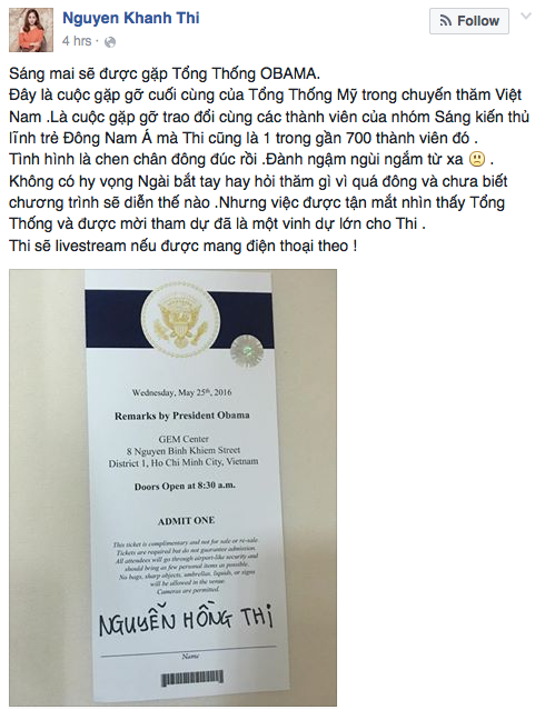 Khánh Thi chia sẻ về cảm xúc khi sắp được găp ông Obama.