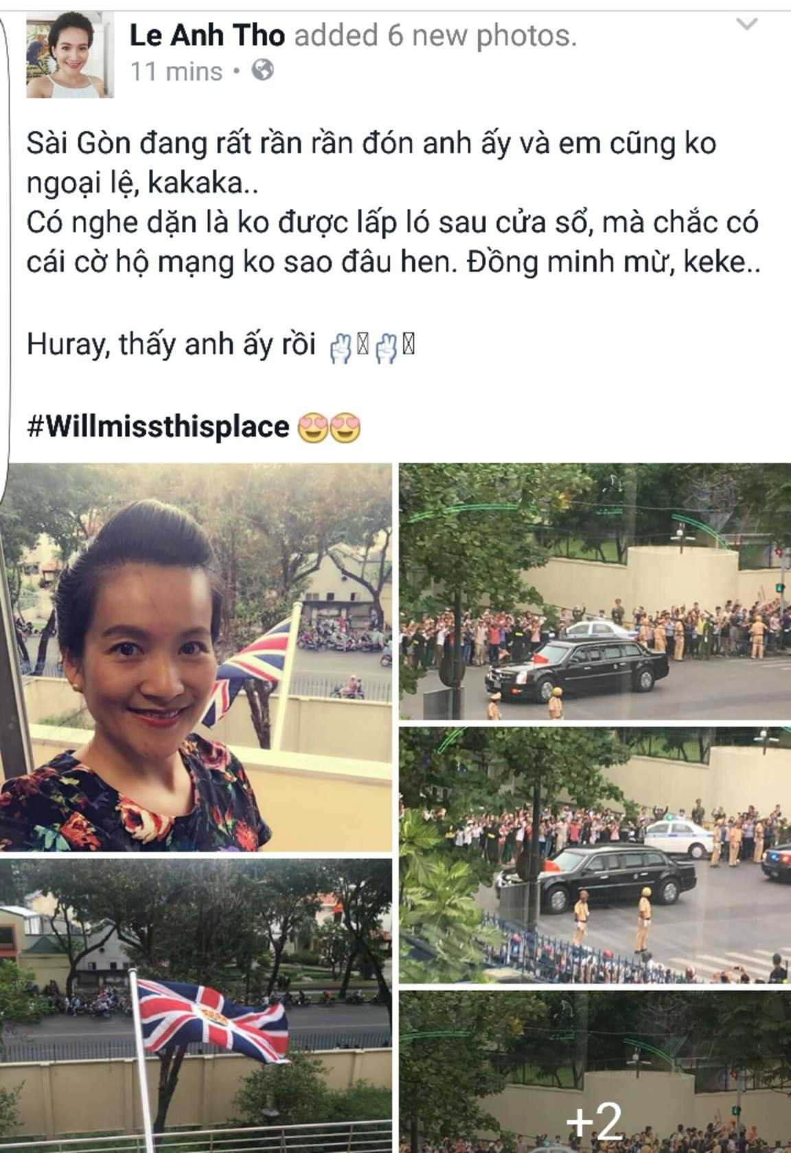 Nữ doanh nhân Anh Thơ, vợ diễn viên Bình Minh cũng chia sẻ cảm xúc khi đón ông Obama.