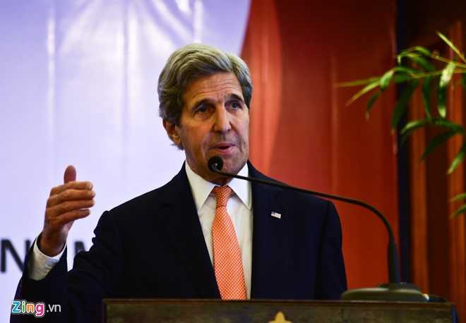 Ngoại trưởng Mỹ John Kerry trong buổi lễ trao giấy phép thành lập cho Đại học Fulbright Việt Nam ngày 25/5