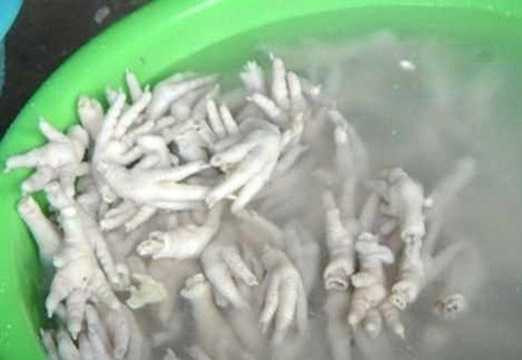 Để những chiếc chân gà mang bán trông bắt mắt và sạch sẽ, nhiều cửa hàng không ngại dùng oxy già để tầy trắng chúng khi mang đi bán. Trong năm 2009, đoàn kiểm tra liên ngành Quận 3 (TP HCM) đã phát hiện 170,5 kg chân gà đóng gói giống với loại đông lạnh nhập khẩu. Trong đó có 9,5 kg chân gà đang được ngâm trong nước ôxy già để tẩy trắng. Ảnh minh họa. Để những chiếc chân gà mang bán trông bắt mắt và sạch sẽ, nhiều cửa hàng không ngại dùng oxy già để tầy trắng chúng khi mang đi bán. Trong năm 2009, đoàn kiểm tra liên ngành Quận 3 (TP HCM) đã phát hiện 170,5 kg chân gà đóng gói giống với loại đông lạnh nhập khẩu. Trong đó có 9,5 kg chân gà đang được ngâm trong nước ôxy già để tẩy trắng. Ảnh minh họa.