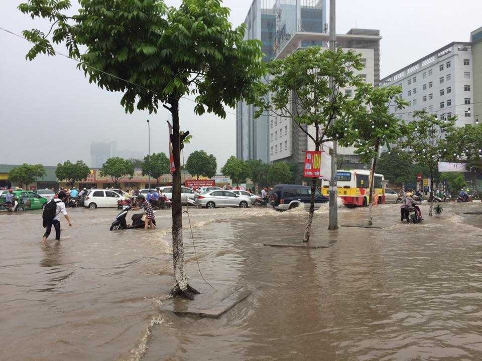 Phố Dương Đình Nghệ ngập sâu trong nước: Ảnh Quang Minh.