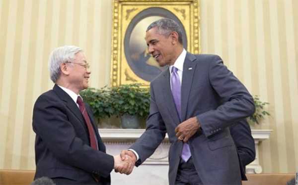 Tổng Bí thư Nguyễn Phú Trọng và Tổng thống Obama trong chuyến thăm Mỹ năm 2015