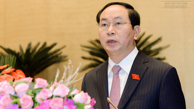 Chủ tịch nước Trần Đại Quang đã trình bày Tờ trình đề nghị Quốc hội miễn nhiệm chức vụ Thủ tướng Chính phủ đối với ông Nguyễn Tấn Dũng (Ảnh: Văn Bình)