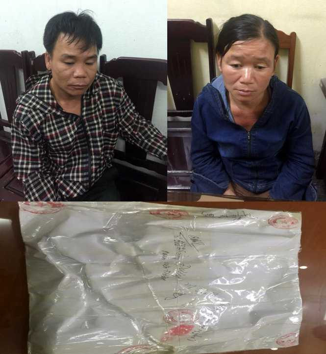 Hai vợ chồng ông Vi Đình Thưởng, bà Vi Thị Êu cùng tang vật vụ án - Ảnh: Công an tỉnh Thanh Hóa cung cấp
