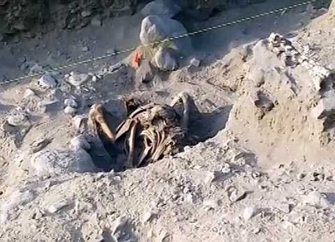 Tay của những bộ xương dường như đã bị trói, bị bịt mắt, cổ bị cứa. Ảnh Dailymail