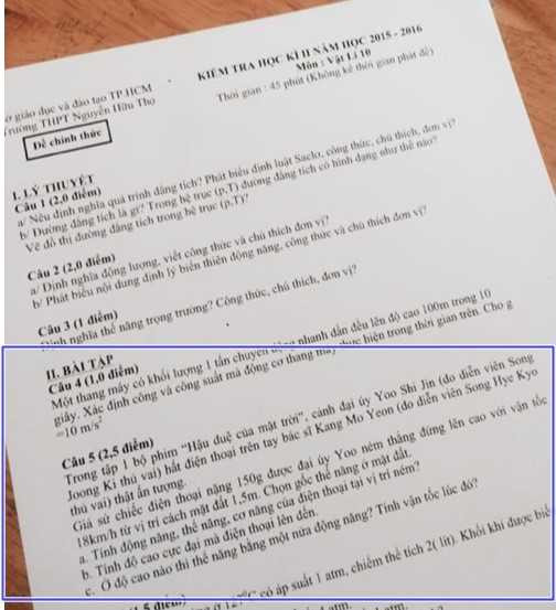 Đề thi có hình ảnh trong phim.