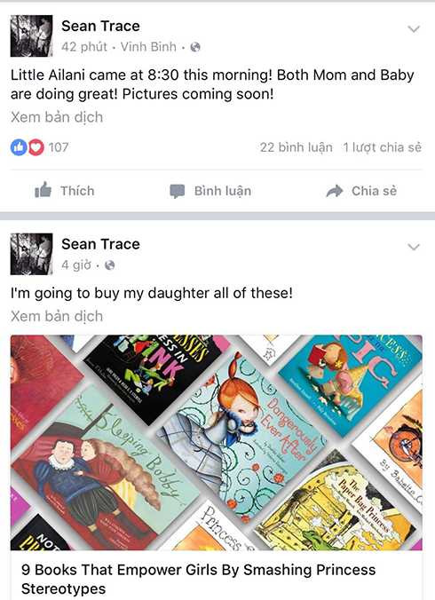 Chia sẻ của chồng Phương Vy khi chào đón con gái đầu lòng ra đời. Trước đó anh còn tìm thông tin về những quyển sách, trò chơi để sau này sẽ làm tất cả cùng con mình. Rất nhiều người bạn chúc mừng Phương Vy và cũng hạnh phúc khi Sean Trace chắc chắn sẽ là một ông bố tốt Chia sẻ của chồng Phương Vy khi chào đón con gái đầu lòng ra đời. Trước đó anh còn tìm thông tin về những quyển sách, trò chơi để sau này sẽ làm tất cả cùng con mình. Rất nhiều người bạn chúc mừng Phương Vy và cũng hạnh phúc khi Sean Trace chắc chắn sẽ là một ông bố tốt