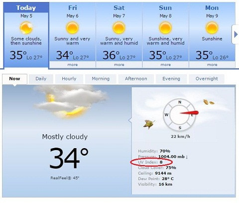 Chỉ số UV Index ở Hà Nội đo được ở thời điểm hiện tại là 8 - mức rất nguy hiểm