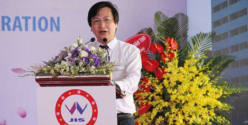 Ông Nguyễn Hữu Đức, Vụ phó Vụ Giáo dục tiểu học - Bộ GD&ĐT phát biểu mong muốn trường Quốc tế Nhật Bản sẽ phát triển lớn mạnh trong tương lai