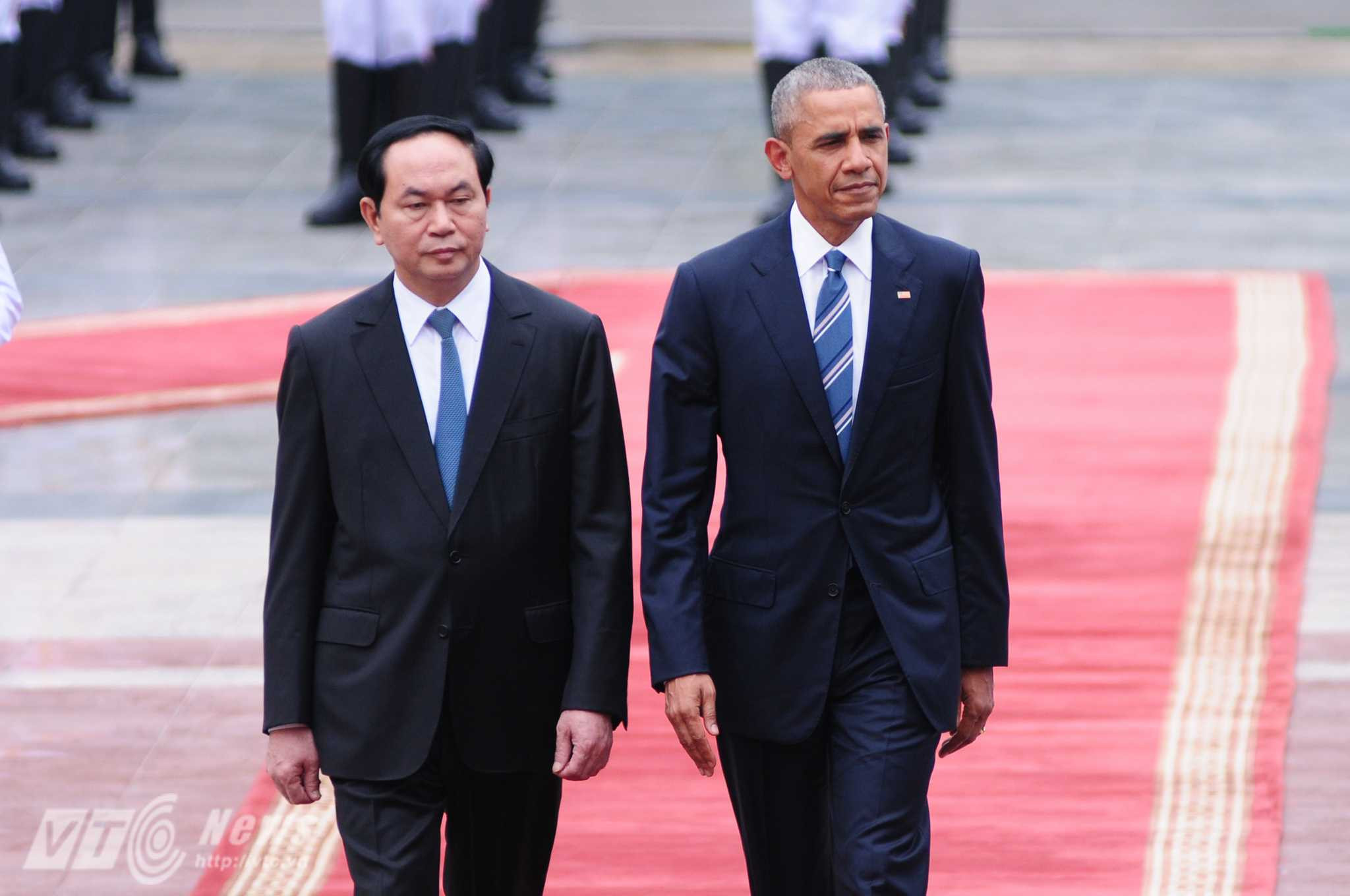 Chủ tịch nước Trần Đại Quang chủ trì lễ đón Tổng thống Obama - Ảnh: Tùng Đinh