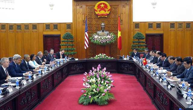 Quang cảnh buổi hội kiến giữa Tổng thống Obama và Thủ tướng Nguyễn Xuân Phúc - Ảnh: Dân trí