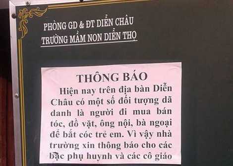 Thông báo cho các phụ huynh về việc đề phòng bắt cóc trẻ em