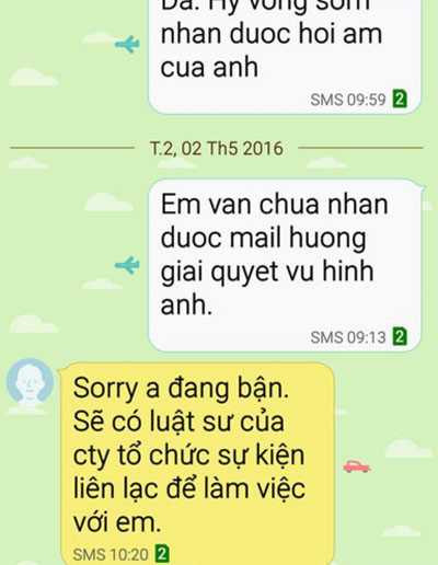 Tin nhắn trao đổi giữa đạo diễn Đinh Anh Dũng và anh Lê Huy Hoàng Hải