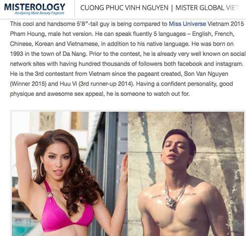 Phúc Cường được ví von như là Phạm Hương phiên bản nam tại Mister Global Phúc Cường được ví von như là Phạm Hương phiên bản nam tại Mister Global