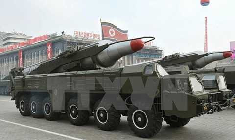 Tên lửa Musudan tham gia lễ duyệt binh kỷ niệm 65 năm thành lập Đảng Lao động Triều Tiên ở Bình Nhưỡng tháng 10/2010. (Nguồn: EPA/TTXVN)