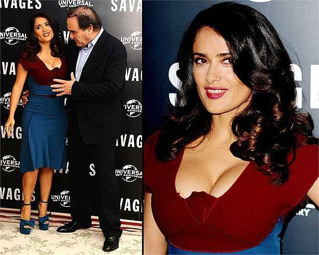 Hai diễn viên Salma Hayek và Oliver Stone tại buổi giới thiệu phim mới tại London, Anh