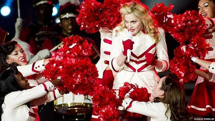 Madonna trong buổi biểu diễn tại sân vận động Yankee, New York trong tour diễn quanh thế giới của cô