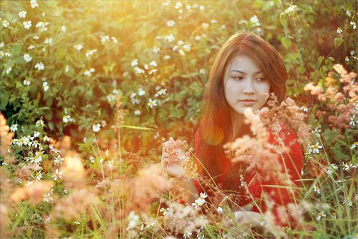 Cô hoa khôi xinh đẹp lạc vào giữa rừng hoa