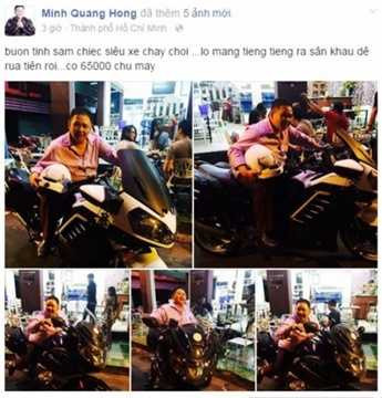 Tháng 4/2015, danh hài Minh Béo từng gây choáng cho cộng đồng mạng khi khoe chiếc <a href='https://vtcnews.vn/oto-xe-may.31.0.html' >m<a href='https://vtcnews.vn/oto-xe-may.31.0.html' >ô tô</a></a> với giá khủng 65.000 USD (1,4 tỷ đồng) trên trang cá nhân. Ảnh: Facebook Minh Béo.