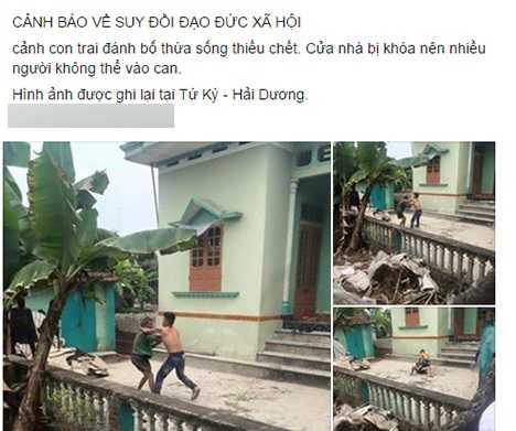 Nhiều người phản ứng gay gắt về bức ảnh được cho là con trai đánh bố ở Hải Dương (Ảnh chụp màn hình)