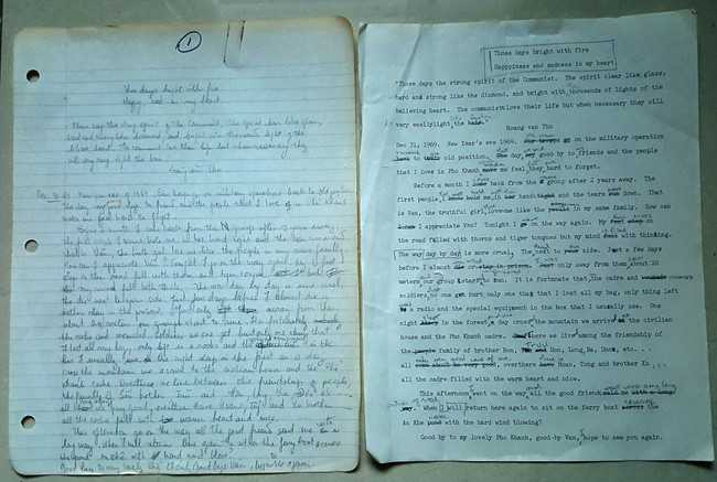 Trang đầu bản viết tay và đánh máy dịch tiếng Anh của cuốn bản thảo Nhật ký Đặng Thùy Trâm