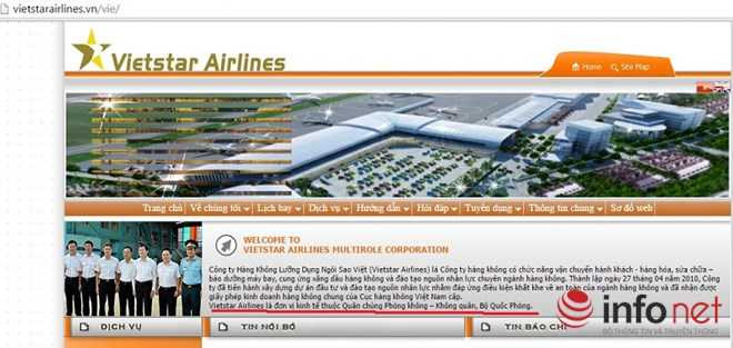 Ảnh chụp màn hình website vietstarairlines.vn (Nguồn: Infonet)