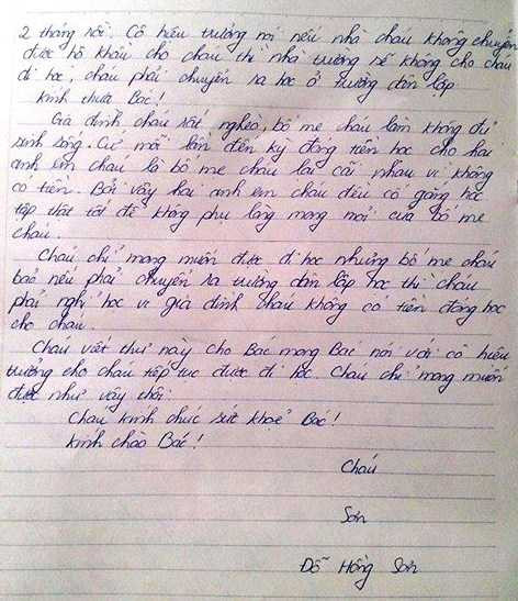 học sinh gửi thư cho chủ tịch nước