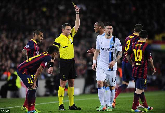 Yellow: Lannoy then shows another booking to Aleksandar Kolarov in a first-half of indiscipline for City