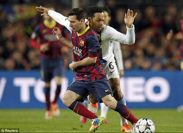 Deputising: Lescott struggles with Messi again early in the encounter