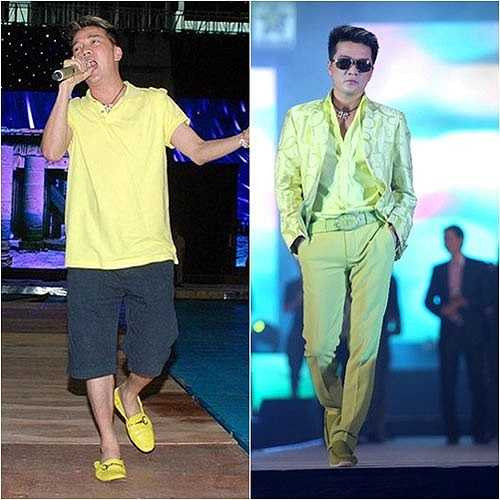 Anh không ngần ngạy với những đôi giày màu chói lọi như vàng, cam đỏ