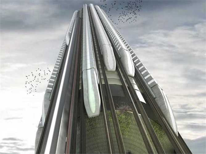 Hyper-Speed Vertical Train Hub là thiết kế táo bạo cho một ga tàu điện theo chiều thẳng đứng, dự kiến dành cho năm 2075. 