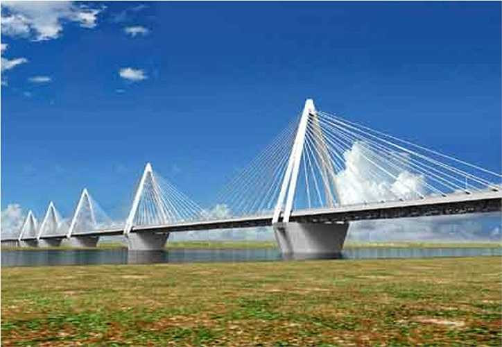 Mặt cầu rộng 33,2 m chia thành 4 làn xe cơ giới, 2 làn xe buýt, 2 dải xe hỗn hợp, phân cách giữa, đường dành cho người đi bộ. (Trong ảnh: Phối cảnh cầu Nhật Tân tương lai. Ảnh tư liệu dự án).