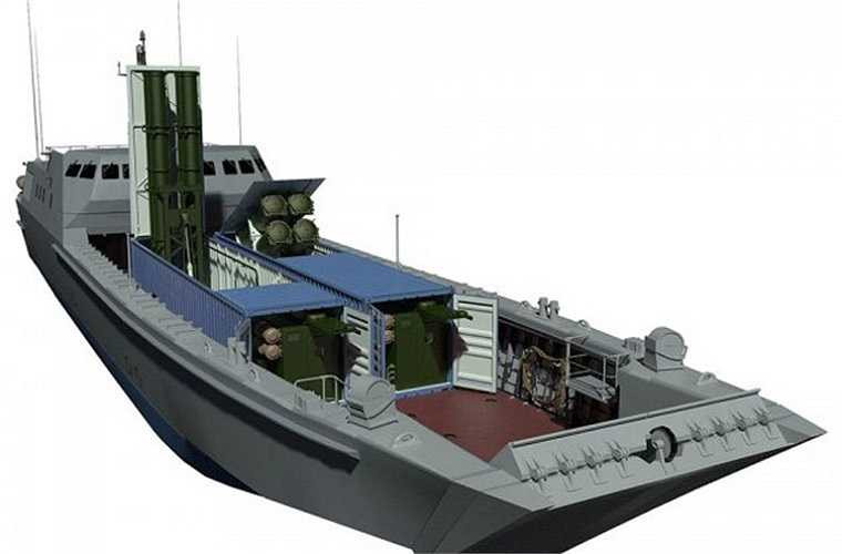 Việc ngụy trang tên lửa trong các container làm đối phương bất ngờ, không đề phòng, dễ dàng bị tiêu diệt. Dù hệ thống trinh sát (UAV, vệ tinh, máy bay có người lái) có tối tân tới đâu cũng khó lòng phát hiện ra Klub-K trong hàng trăm, hàng nghìn container rải khắp hải cảng, nhà ga hay trên tàu thuyền. Trong ảnh là phương án đặt container Klub-K trên tàu đổ bộ nhỏ biến nó thành vũ khí tấn công đáng gờm. 