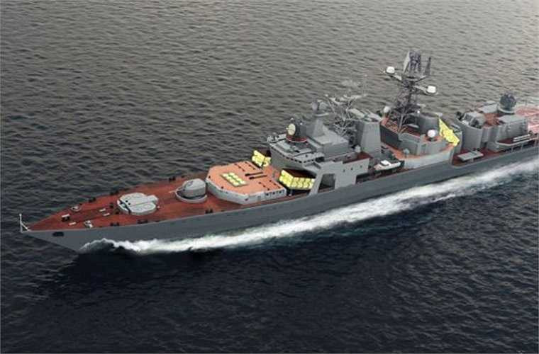 Biến thể Klub-U là hệ thống tên lửa hành trình tấn công module có thể dễ dàng triển khai trên nhiều loại tàu chiến (kể cả loại cũ). Klub-U trang bị các loại đạn 3M-54TE, 3M-54TE1 và 3M-14TE đạt tầm bắn lần lượt 220-300-275km. Trong ảnh là hình đồ họa module phóng Klub-U triển khai trên tàu khu trục chống ngầm Udaloy. 