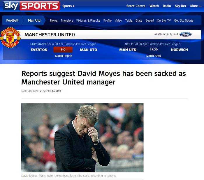 Man Utd sẽ sa thải David Moyes