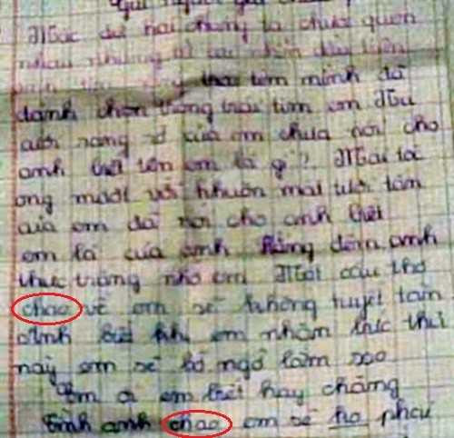 Thư tỏ tình lãng mạn nhưng viết sai chính tả. 