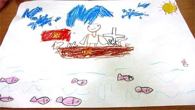 Bức tranh vẽ chú hải quân đang gác biển, bên cạnh là lá cờ Tổ quốc tung bay trong gió. Phía góc phải có một hình nhỏ là em gái đi thuyền ra thăm anh ngoài đảo xa.