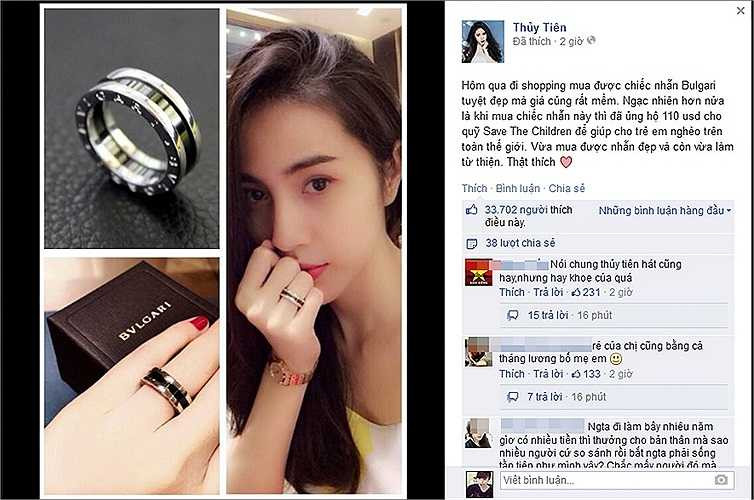 à mới nhất, cô lại vấp phải phản ứng của dư luận khi khoe chiếc nhẫn 13 triệu đồng.