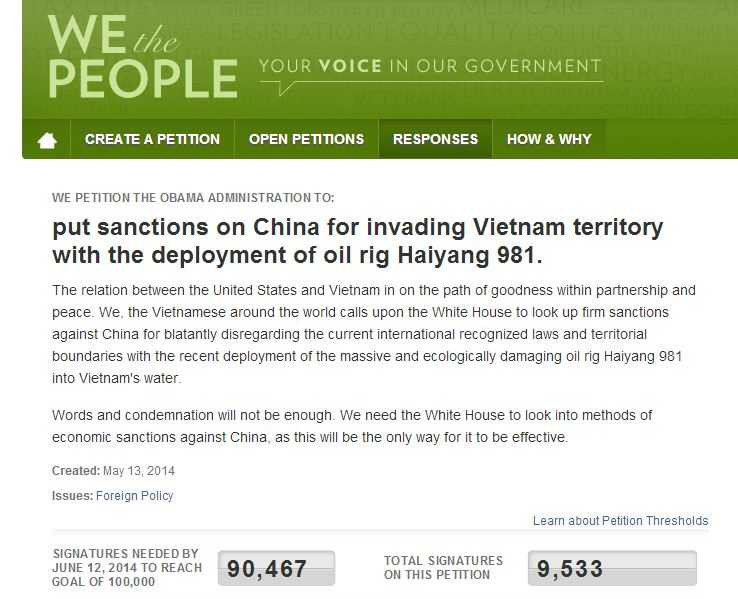 Kiến nghị trừng phạt Trung Quốc vì giàn khoan Hải Dương 981