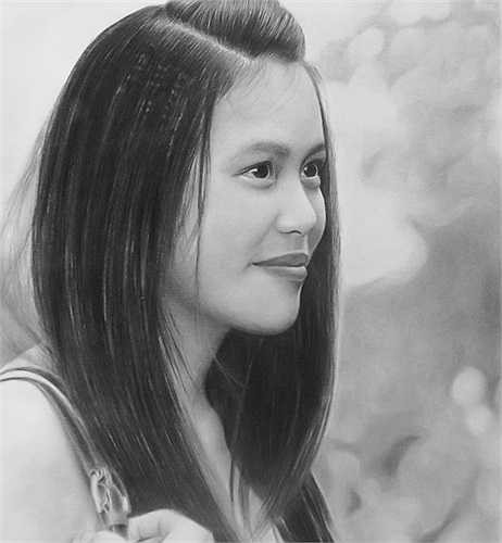 Một bức tranh Nguyễn Phượng vẽ người bạn thân. Cô chia sẻ, thời gian đầu tập vẽ khá khó khăn khi kết quả không như mong đợi nhưng được bạn bè, người thân ủng hộ nên Phượng dần vững tay. Chính vì vậy, những người xung quanh cuộc sống là niềm cảm hứng cho cô.