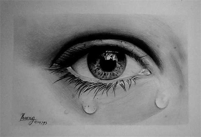 Cô vẽ đôi mắt đẹp như tranh 3D. 
