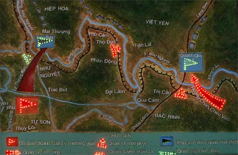 Sơ đồ phản công sông Như Nguyệt (1077) dưới sự chỉ huy tài tình của Lý Thường Kiệt