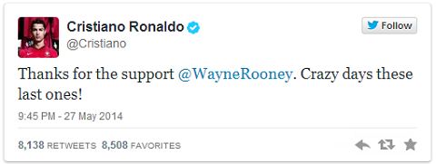 Twitter cảm ơn Rooney của Ronaldo