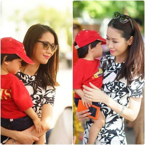 Dương Thùy Linh rạng rỡ bên con trai