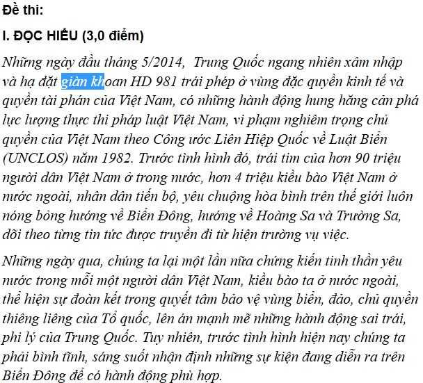 Đề thi tốt nghiệp trung học phổ thông năm 2014 môn Ngữ văn.