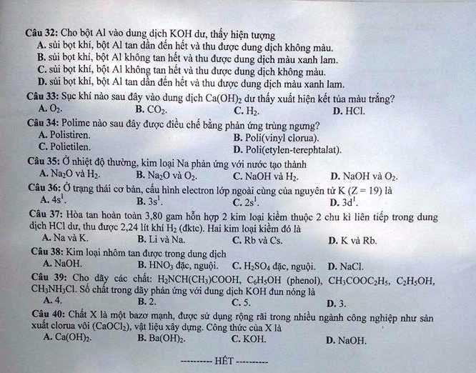 đề thi tốt nghiệp môn hóa