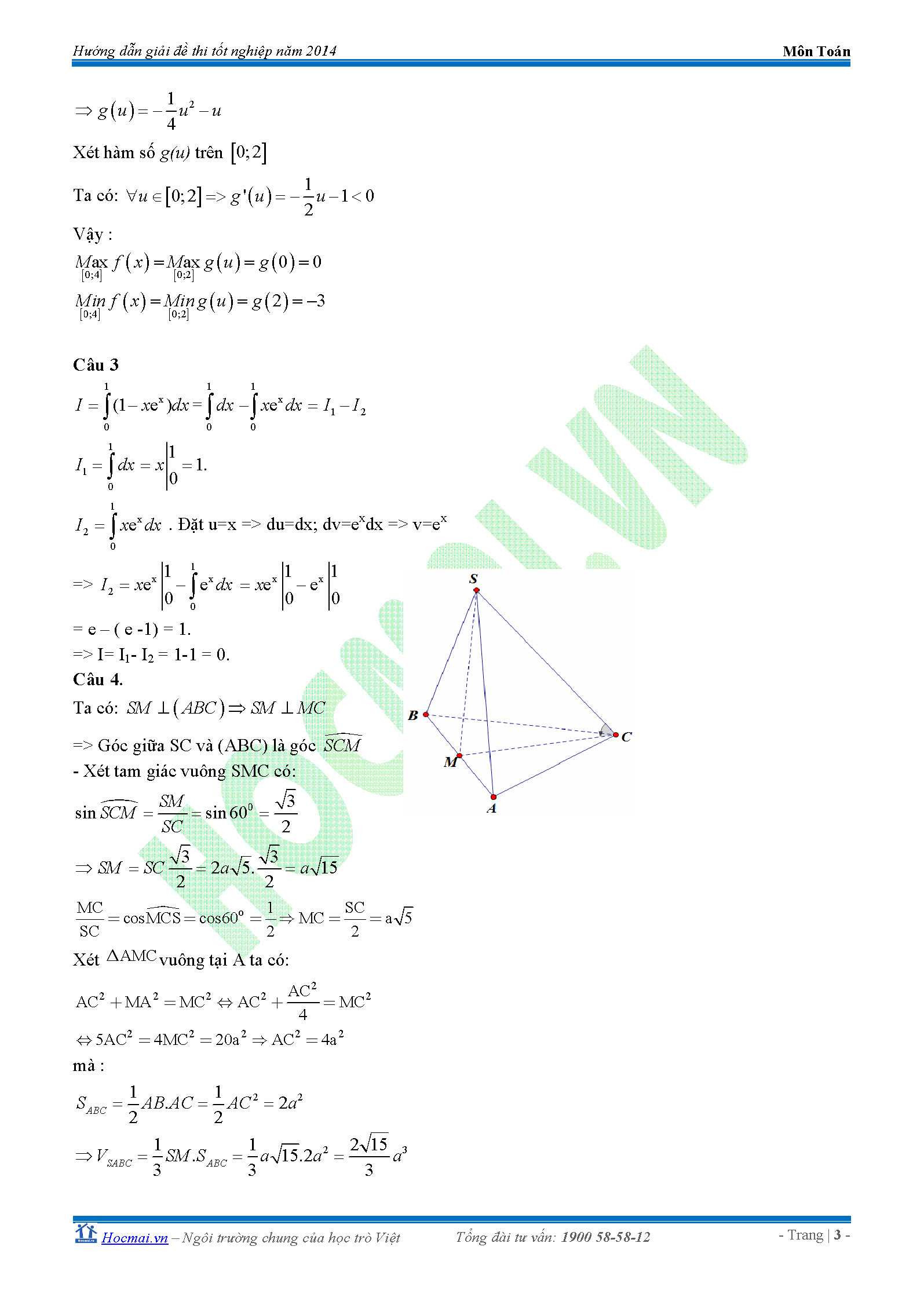 Đáp án môn toán kỳ thi tốt nghiệp thpt 2014