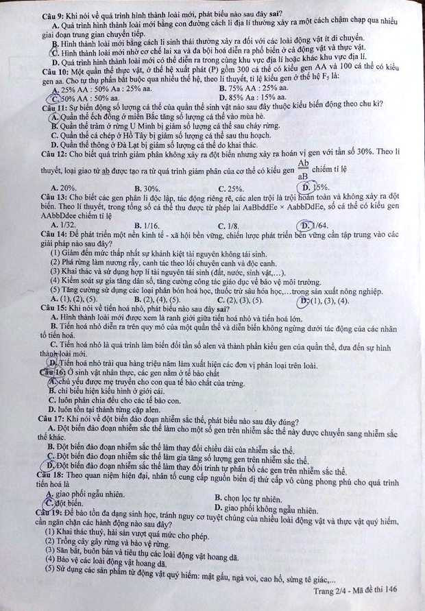 Đề thi tốt nghiệp THPT môn Sinh học