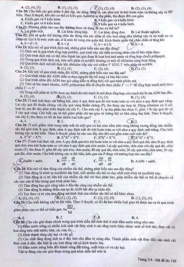Đề thi tốt nghiệp THPT môn Sinh học